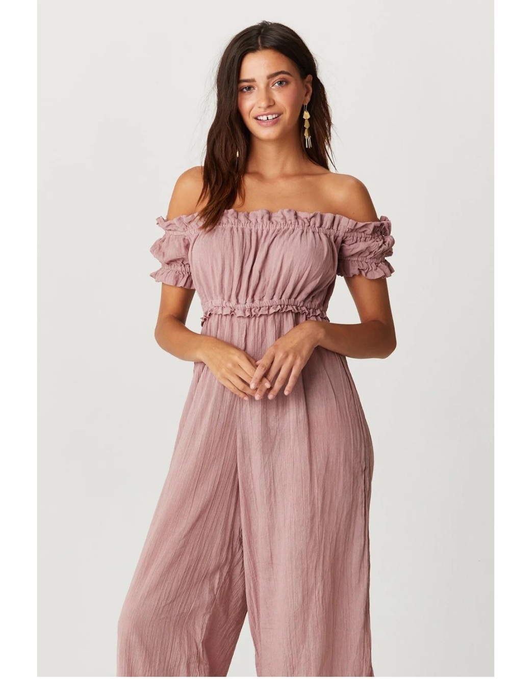 Jen's Pirate Booty Off-Shoulder Wide-Leg Jumpsuit in Mauve